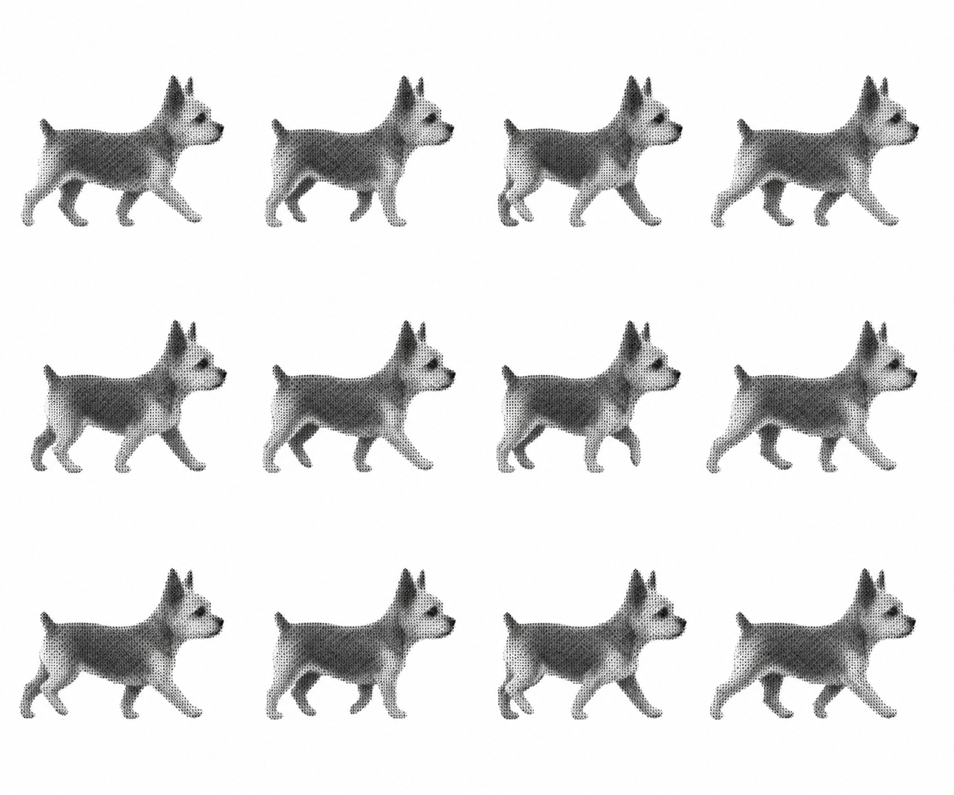 A generated 12-frame walk cycle in which individual poses looked plausible but did not form one continuous gait